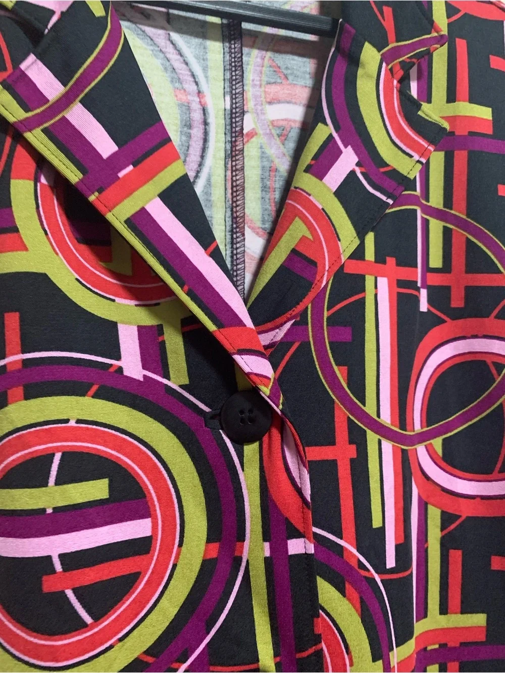 Vintage Lynn Ritchie Geometric Silk Blend Longline Blazer Jacket Size M Retro